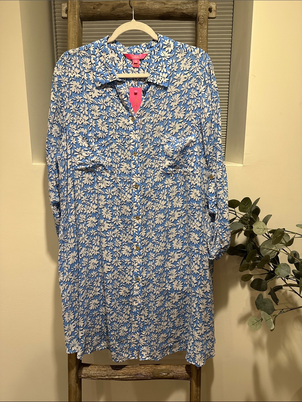 Lilly Pulitzer Blue and White Floral Button-Front Dress